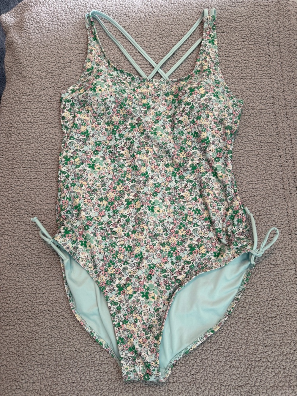 Floral Mint One-Piece Swimsuit with Crisscross Back